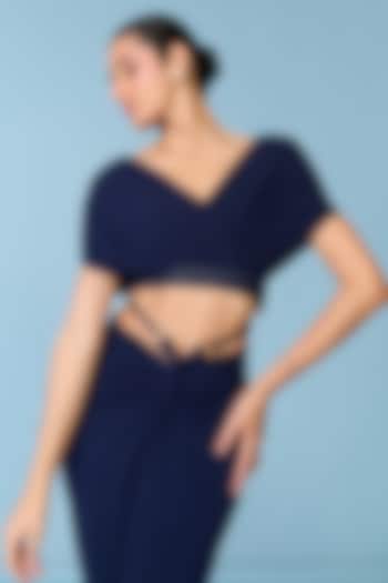 Navy Blue Poly Jersey Draped Crop Top by S&N by Shantnu Nikhil at Pernia's Pop Up Shop