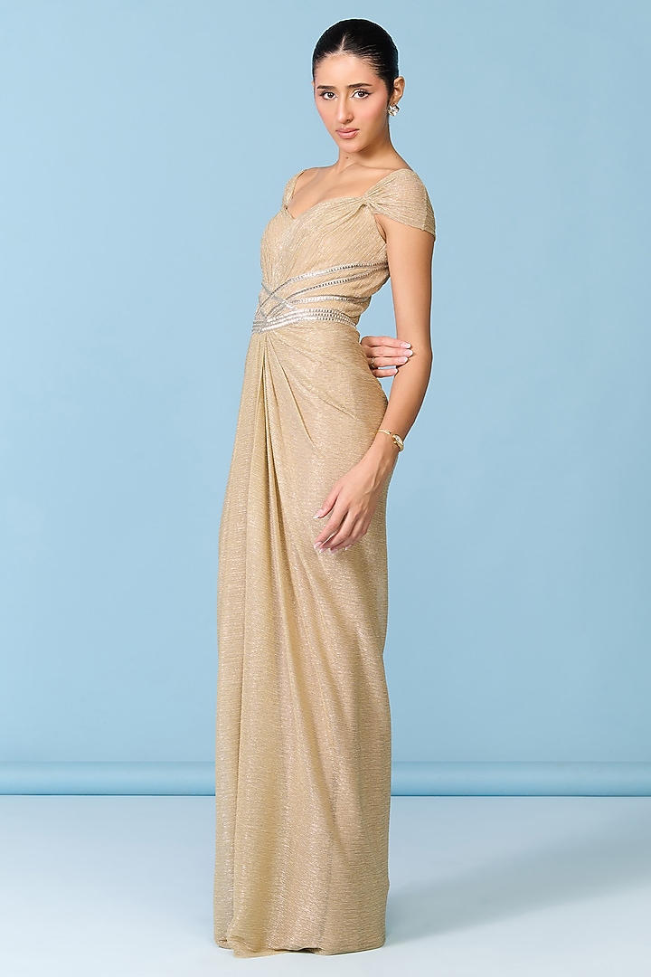 Gold Lurex Draped Sculpted Engagement Gown by S&N by Shantnu Nikhil at Pernia's Pop Up Shop
