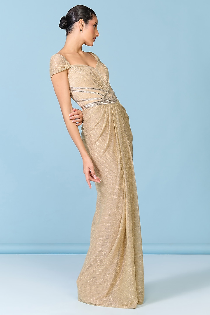 Gold Lurex Draped Sculpted Engagement Gown by S&N by Shantnu Nikhil at Pernia's Pop Up Shop
