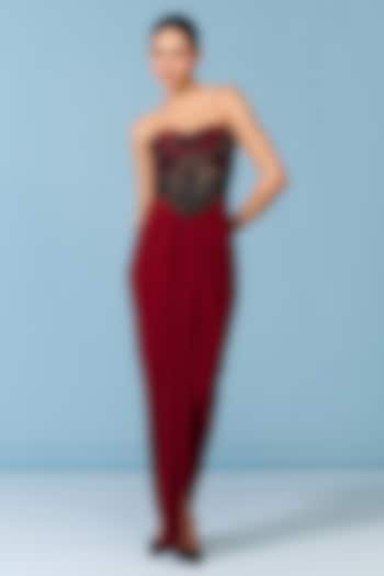 Cherry Red Poly Jersey Corset Engagement Gown by S&N by Shantnu Nikhil at Pernia's Pop Up Shop