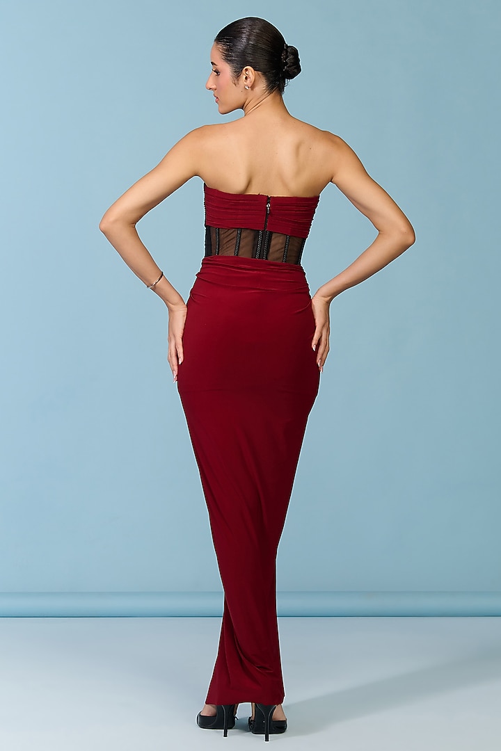 Cherry Red Poly Jersey Corset Engagement Gown by S&N by Shantnu Nikhil at Pernia's Pop Up Shop