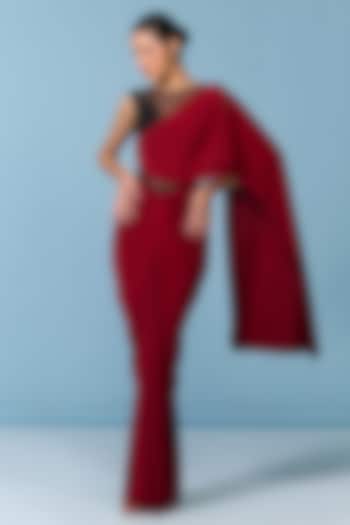 Cherry Red Poly Jersey Draped Engagement Gown by S&N by Shantnu Nikhil at Pernia's Pop Up Shop
