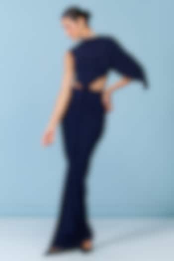 Navy Blue Poly Jersey Knotted Engagement Gown by S&N by Shantnu Nikhil at Pernia's Pop Up Shop
