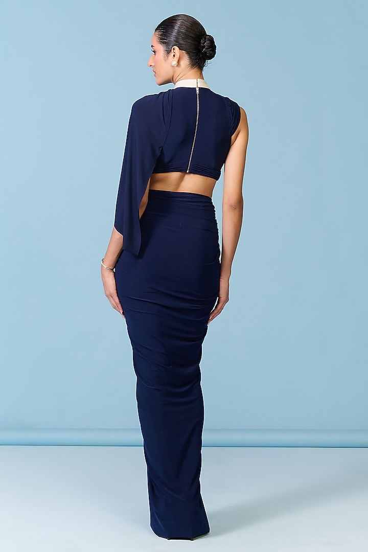 Navy Blue Poly Jersey Knotted Engagement Gown by S&N by Shantnu Nikhil at Pernia's Pop Up Shop