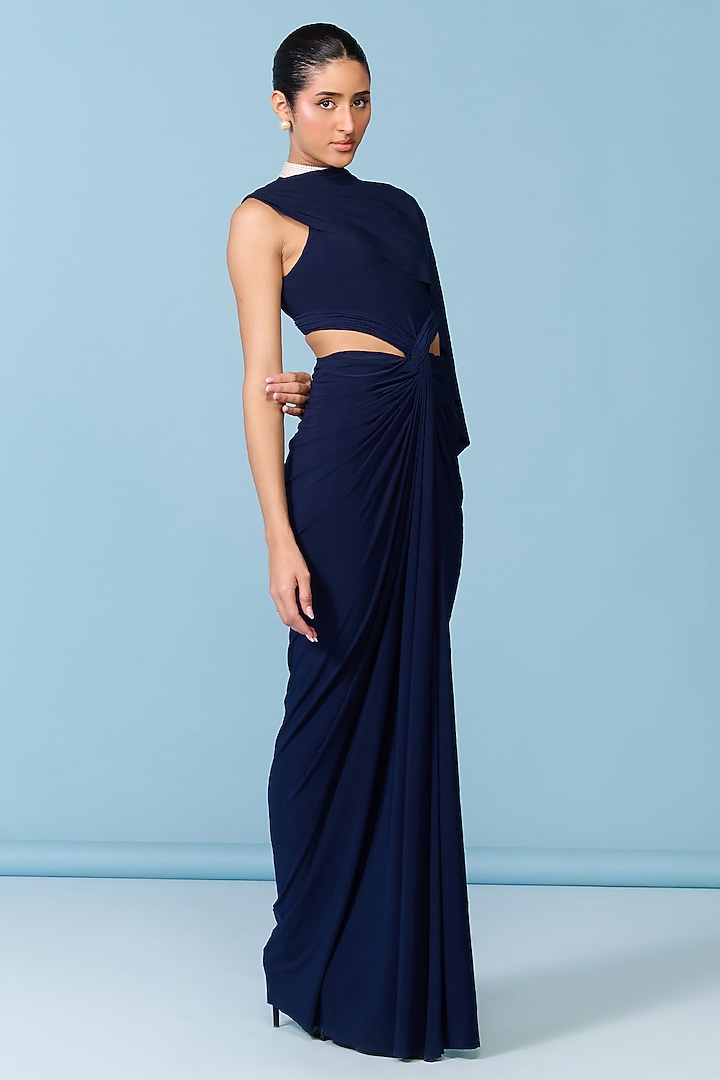 Navy Blue Poly Jersey Knotted Engagement Gown by S&N by Shantnu Nikhil at Pernia's Pop Up Shop