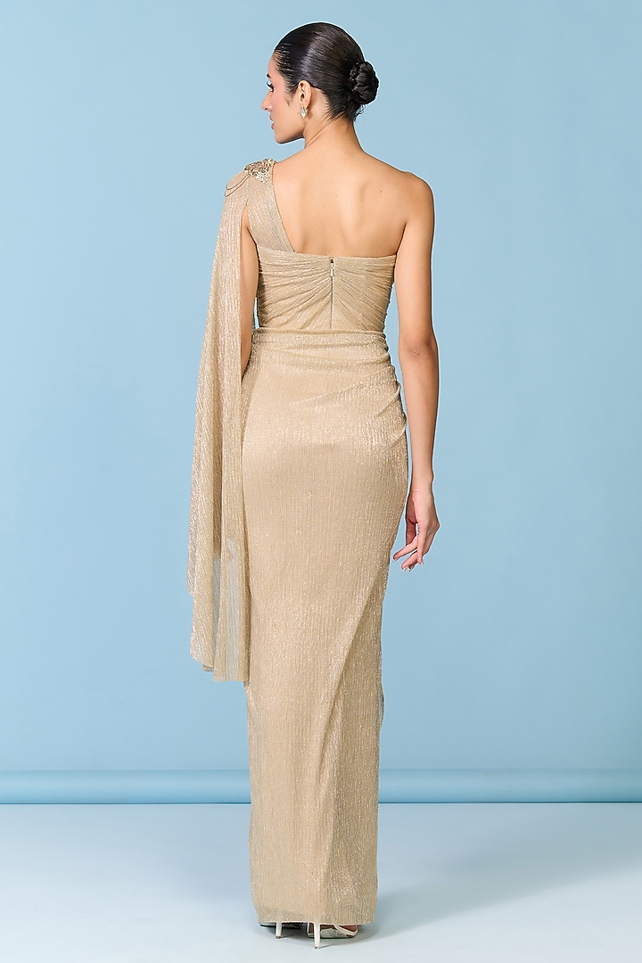 Golden Lurex One-Shoulder Engagement Gown by S&N by Shantnu Nikhil at Pernia's Pop Up Shop