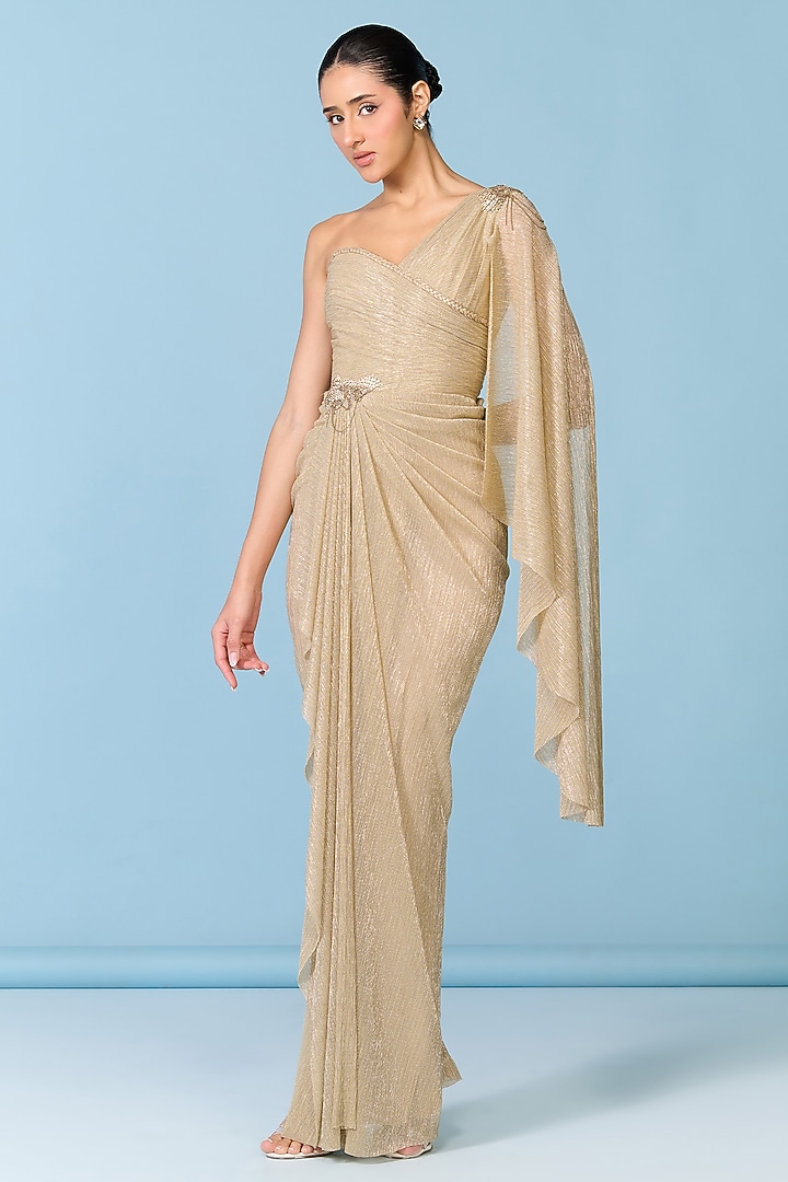 Golden Lurex One-Shoulder Engagement Gown by S&N by Shantnu Nikhil at Pernia's Pop Up Shop