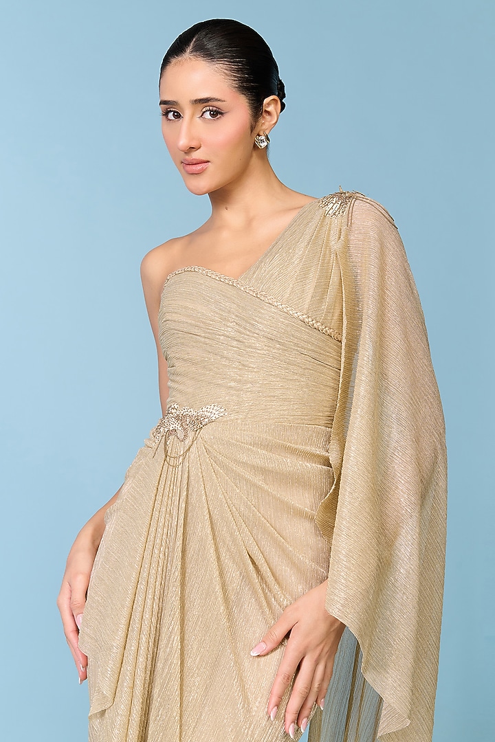 Golden Lurex One-Shoulder Engagement Gown by S&N by Shantnu Nikhil at Pernia's Pop Up Shop