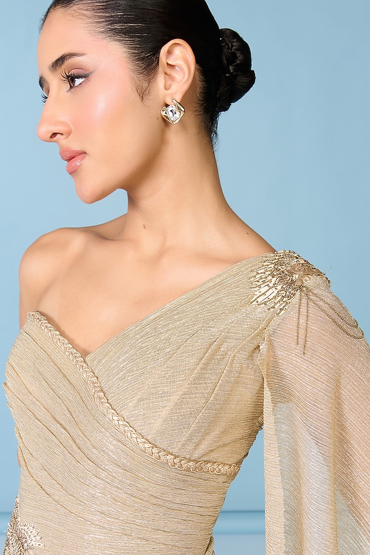 Golden Lurex One-Shoulder Engagement Gown by S&N by Shantnu Nikhil at Pernia's Pop Up Shop
