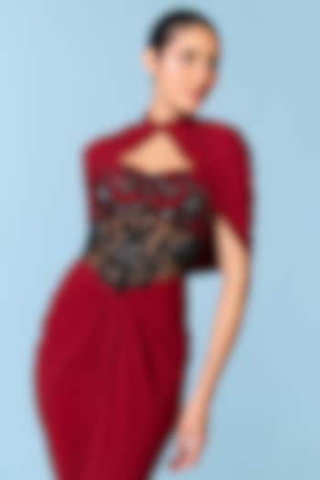 Cherry Red Poly Jersey Cape by S&N by Shantnu Nikhil at Pernia's Pop Up Shop