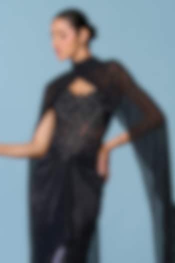 Navy Blue Chiffon Draped Cape by S&N by Shantnu Nikhil at Pernia's Pop Up Shop