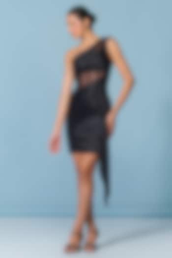 Navy Blue Lurex Draped Mini Cocktail Dress by S&N by Shantnu Nikhil at Pernia's Pop Up Shop