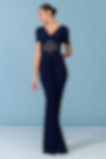 Navy Blue Poly Jersey Draped Engagement Gown by S&N by Shantnu Nikhil at Pernia's Pop Up Shop