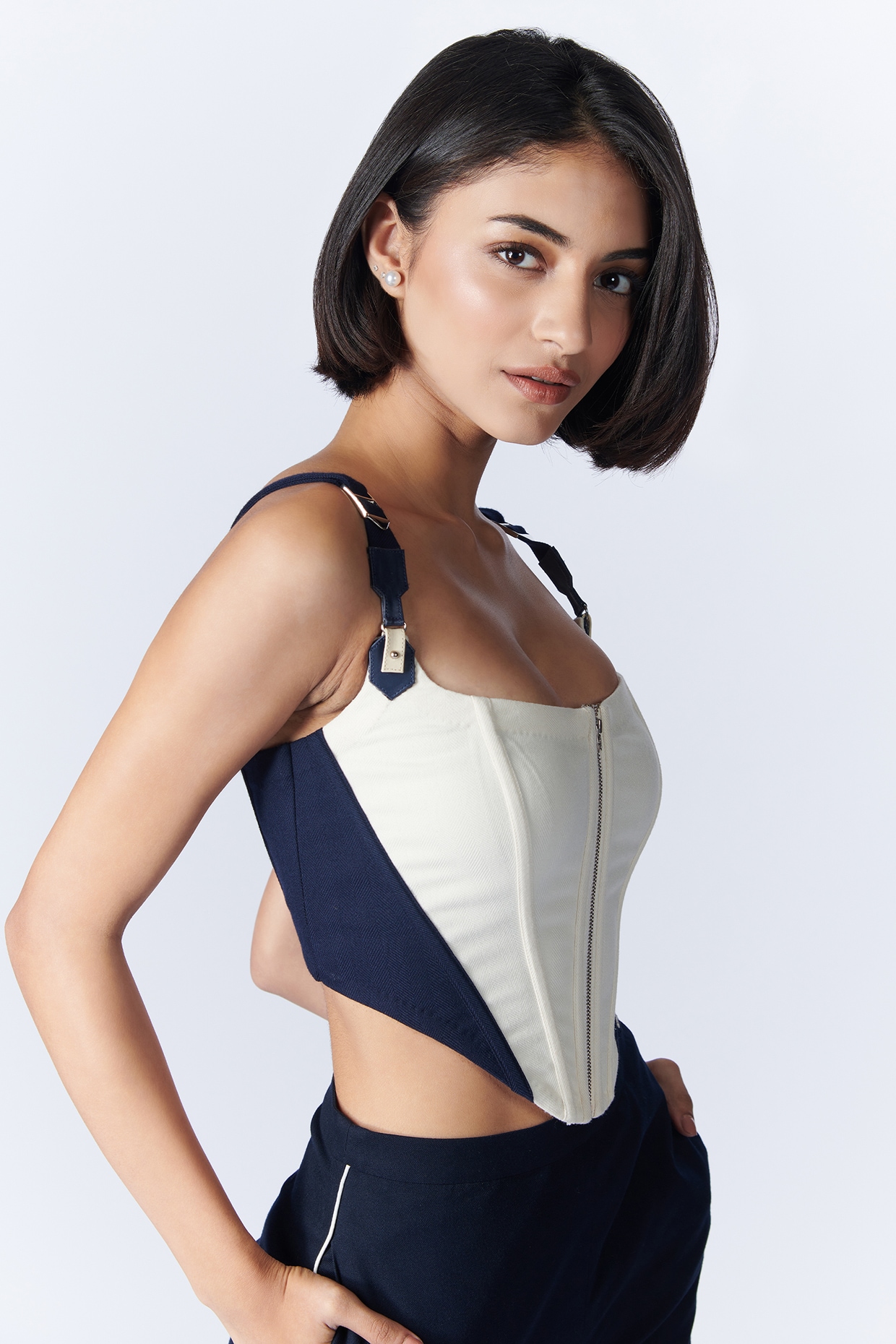 Off-White Cotton Corset Top Design by S&N by Shantnu Nikhil at