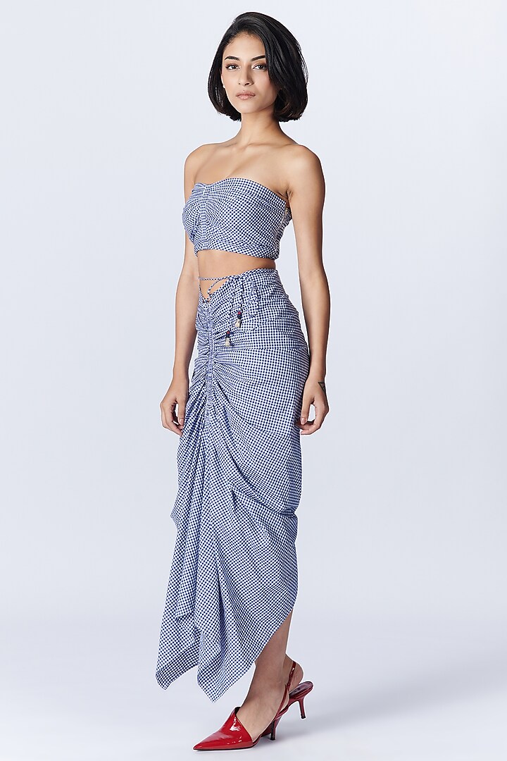 Blue Cotton Plaid Draped Skirt by S&N by Shantnu Nikhil at Pernia's Pop Up Shop