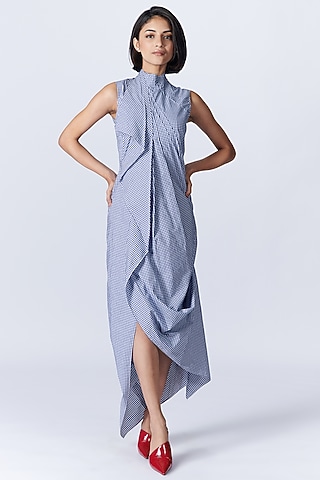 navy blue dress for baby girl Maje Ralek Checked Asymmetric Midi Shirt Dress