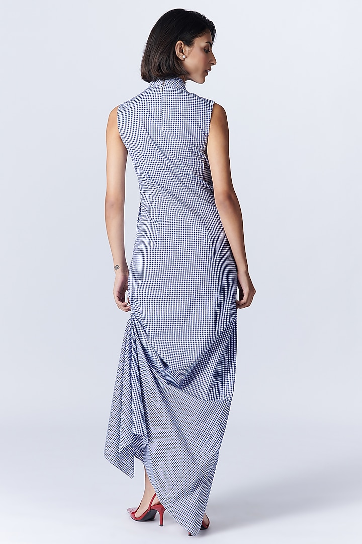 Blue Cotton Plaid Draped Midi Vacation Dress by S&N by Shantnu Nikhil at Pernia's Pop Up Shop
