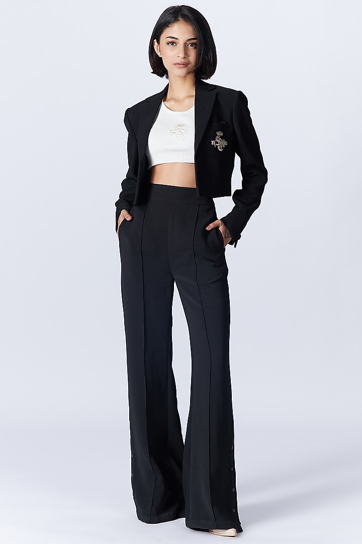 Black Delta Crepe Crop Jacket by S&N by Shantnu Nikhil at Pernia's Pop Up Shop