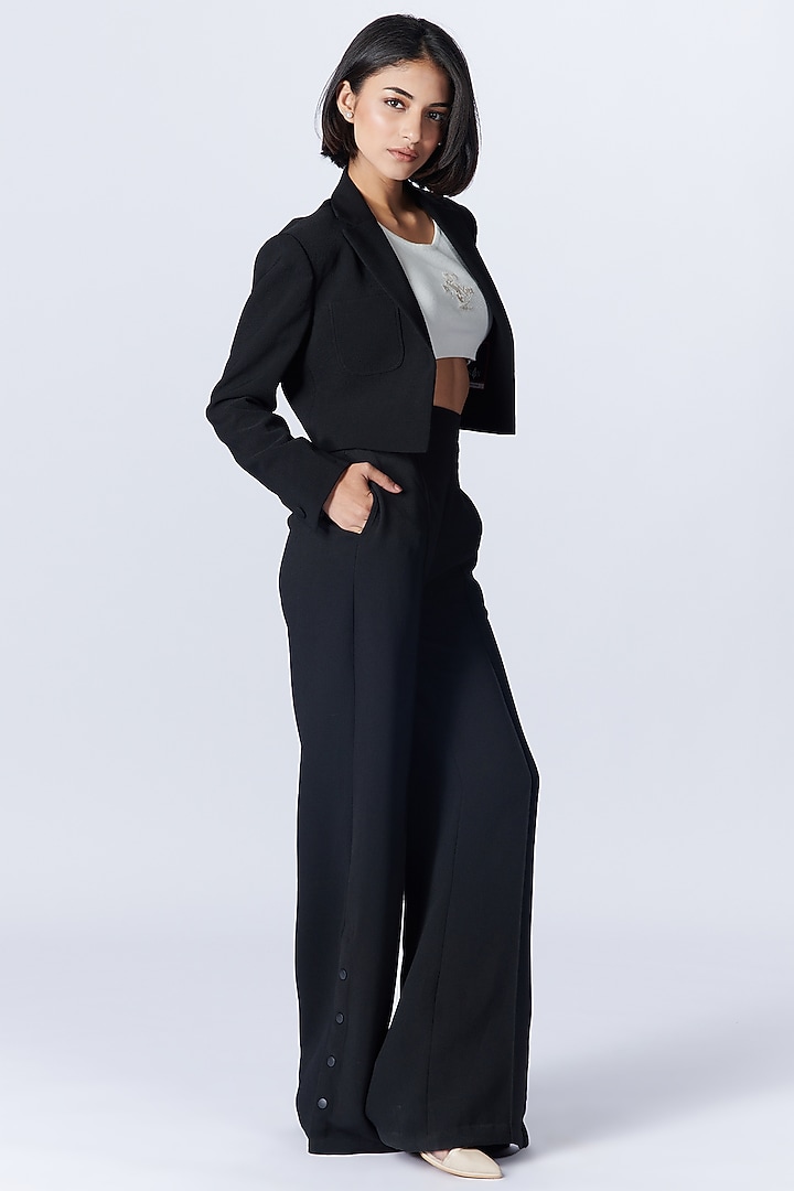 Black Delta Crepe Crop Jacket by S&N by Shantnu Nikhil at Pernia's Pop Up Shop