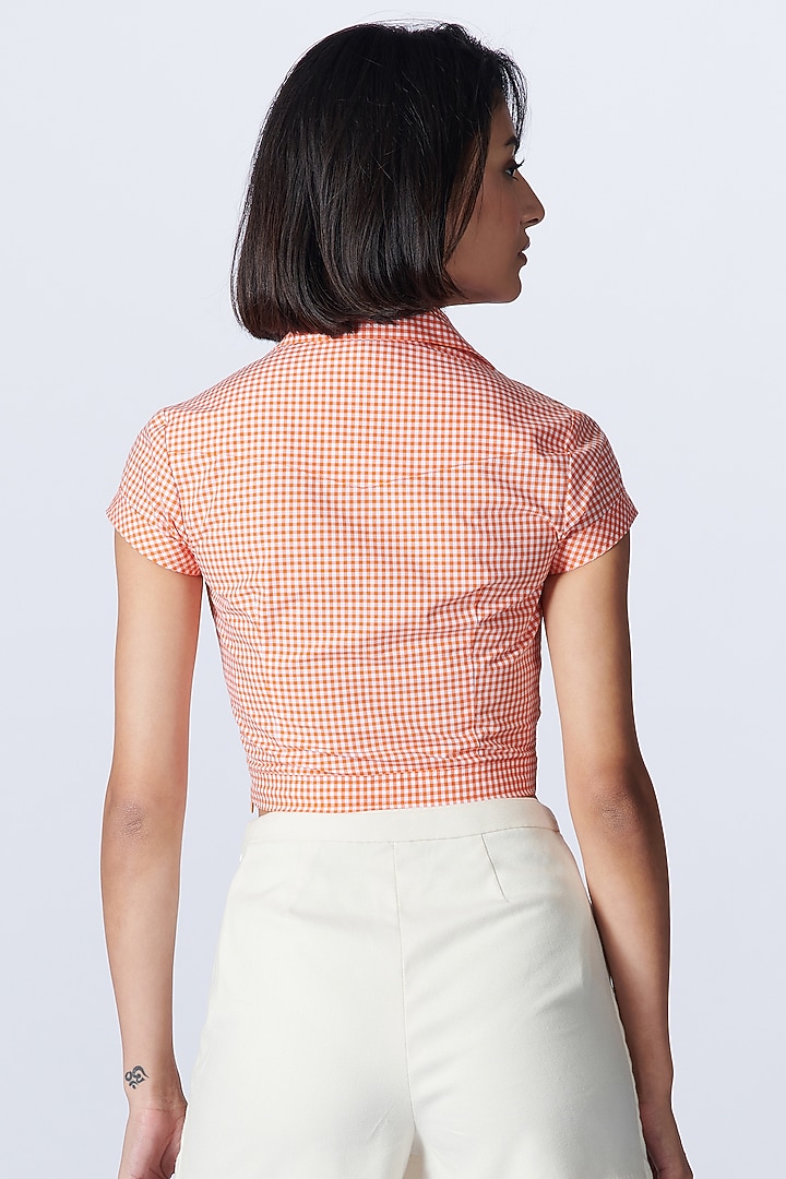 Orange Cotton Plaid Crop Shirt by S&N by Shantnu Nikhil at Pernia's Pop Up Shop