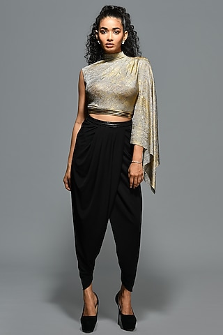 Metallic Gold Foil Embellished Crop Top by S&N by Shantnu Nikhil