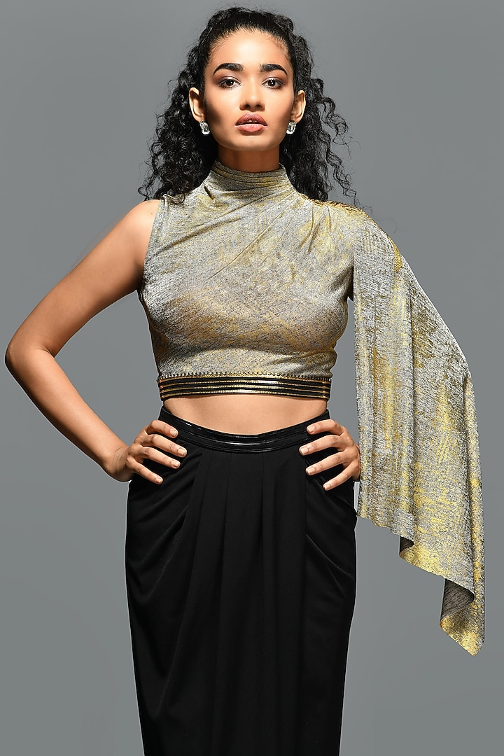 Metallic Gold Foil Embellished Crop Top by S&N by Shantnu Nikhil at Pernia's Pop Up Shop