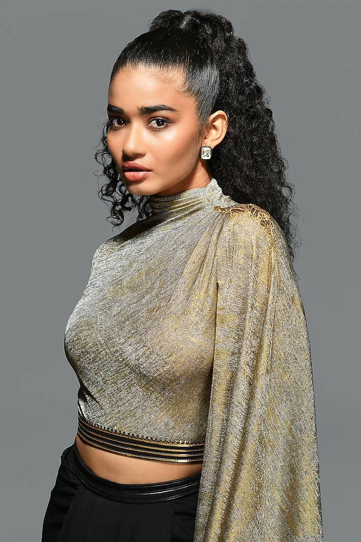 Metallic Gold Foil Embellished Crop Top by S&N by Shantnu Nikhil at Pernia's Pop Up Shop