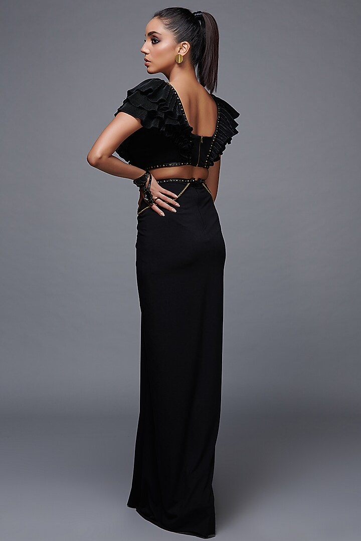 Black Poly Jersey Embellished Wedding Gown Saree by S&N by Shantnu Nikhil at Pernia's Pop Up Shop