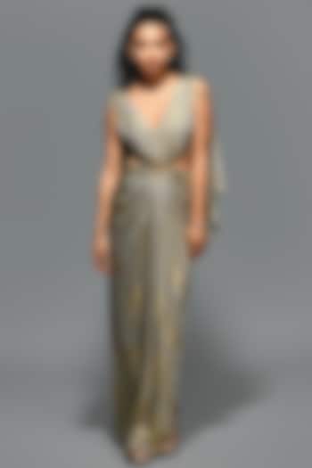 Metallic Gold Foil Embellished Wedding Gown Saree by S&N by Shantnu Nikhil at Pernia's Pop Up Shop