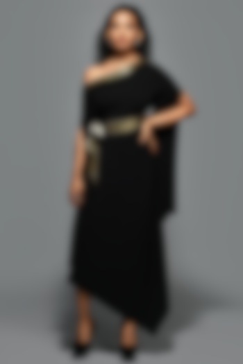 Black Poly Blend & Lycra Asymmetric Vacation Dress by S&N by Shantnu Nikhil at Pernia's Pop Up Shop