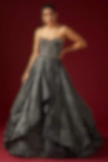 Grey Organza Embroidered Corset Gown by Shantnu & Nikhil