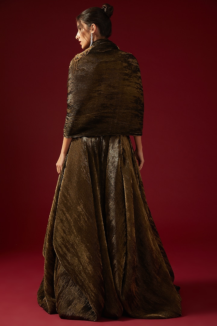 Copper Pleated Satin Voluminous Bridal Gown by Shantnu & Nikhil at Pernia's Pop Up Shop