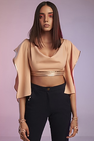 Pink Poly Blend Crop Top by S&N by Shantnu Nikhil