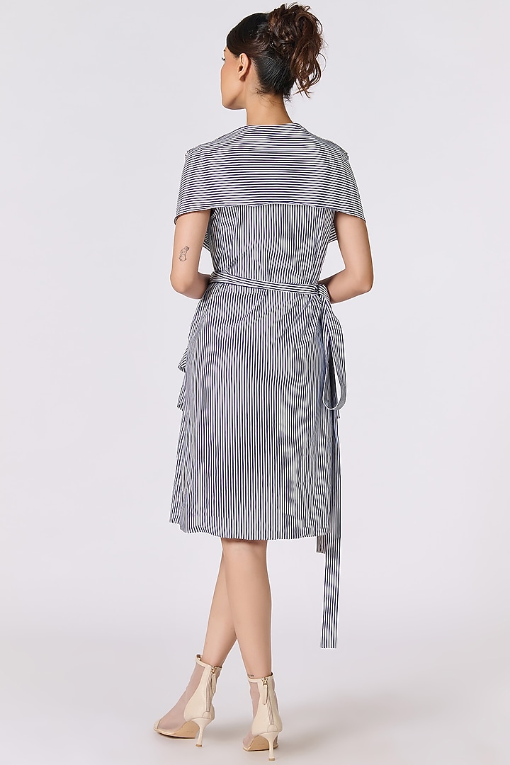 Off-White & Navy Blue Poly Jersey Draped Vacation Dress by S&N by Shantnu Nikhil at Pernia's Pop Up Shop