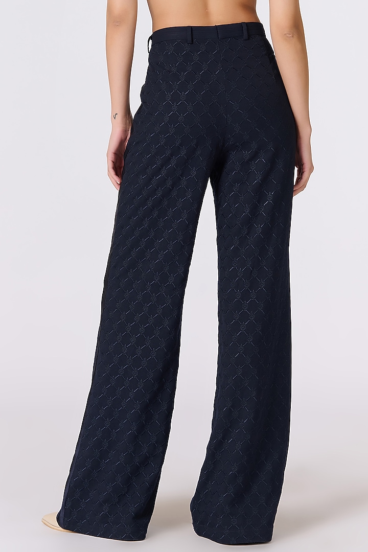 Navy Blue Poly Blend & Viscose Flared Trousers by S&N by Shantnu Nikhil at Pernia's Pop Up Shop