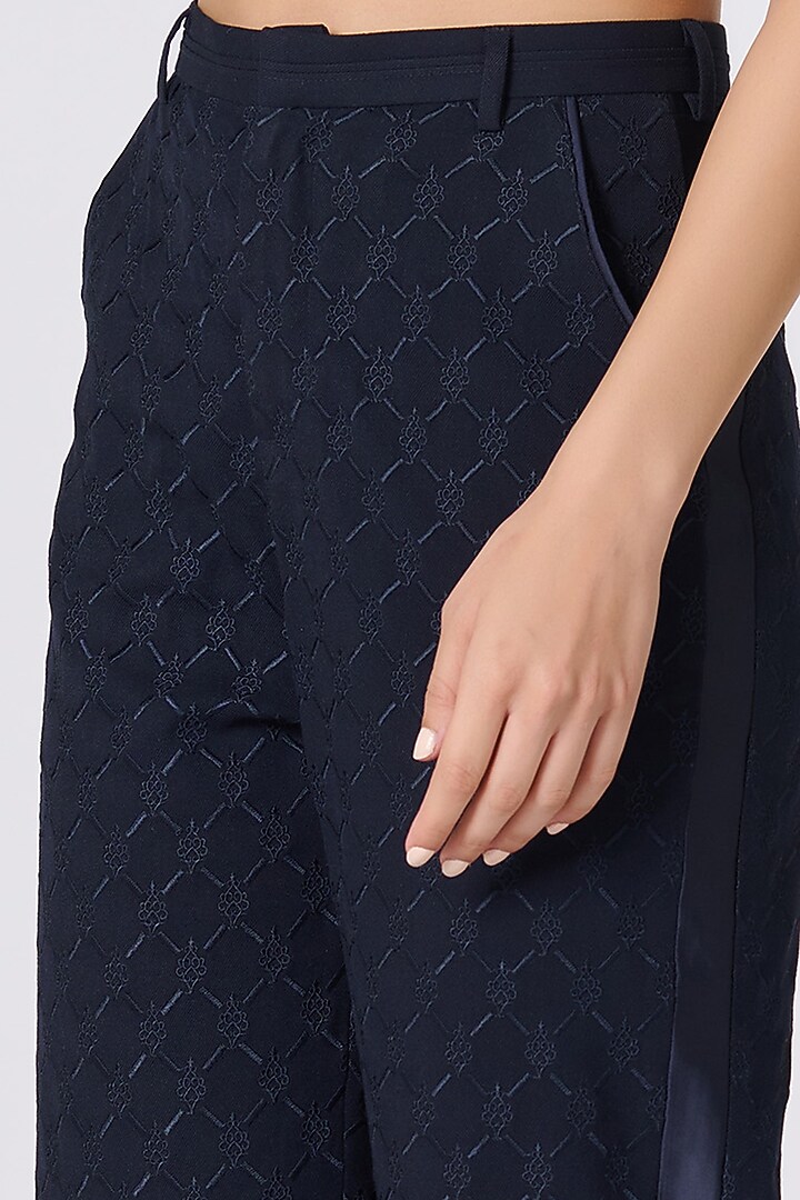 Navy Blue Poly Blend & Viscose Flared Trousers by S&N by Shantnu Nikhil at Pernia's Pop Up Shop