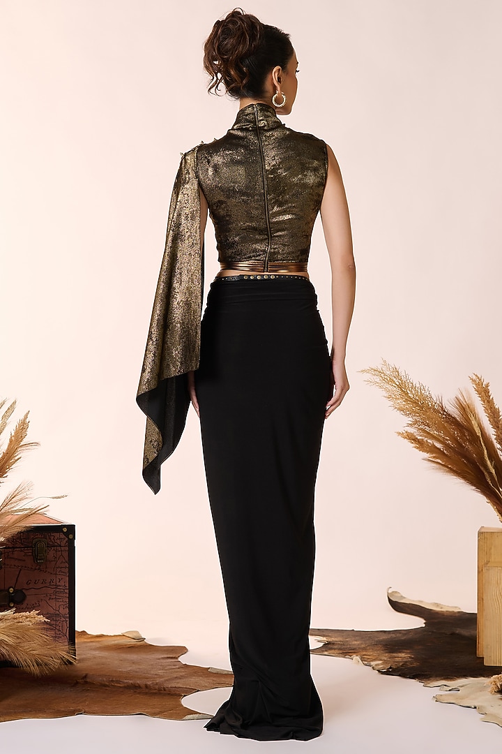 Black & Gold Sandwash Foil Metallic Embellished One-Shoulder Draped Top by S&N by Shantnu Nikhil at Pernia's Pop Up Shop