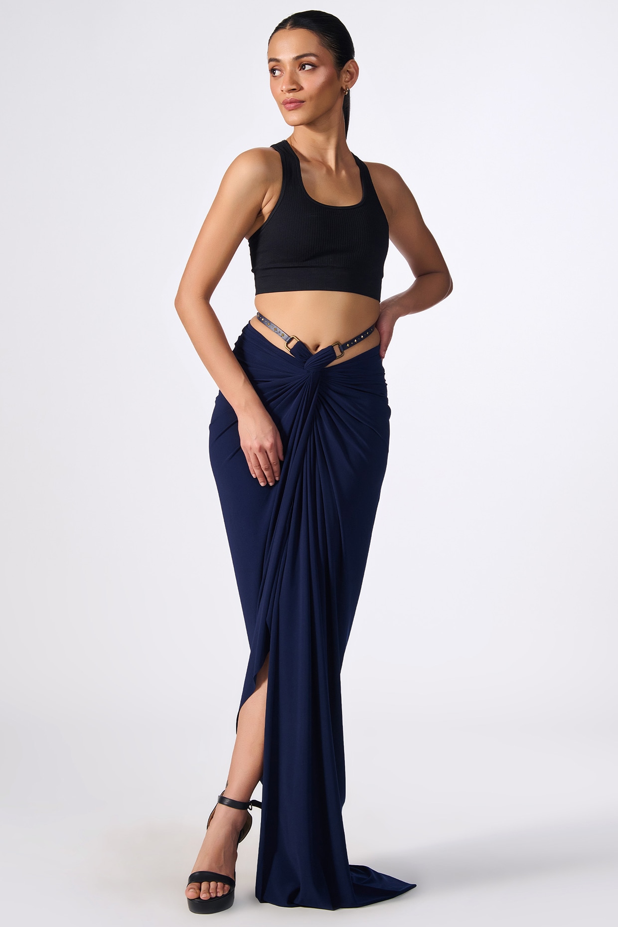 Women s Twisted Draped Poly Jersey Skirt