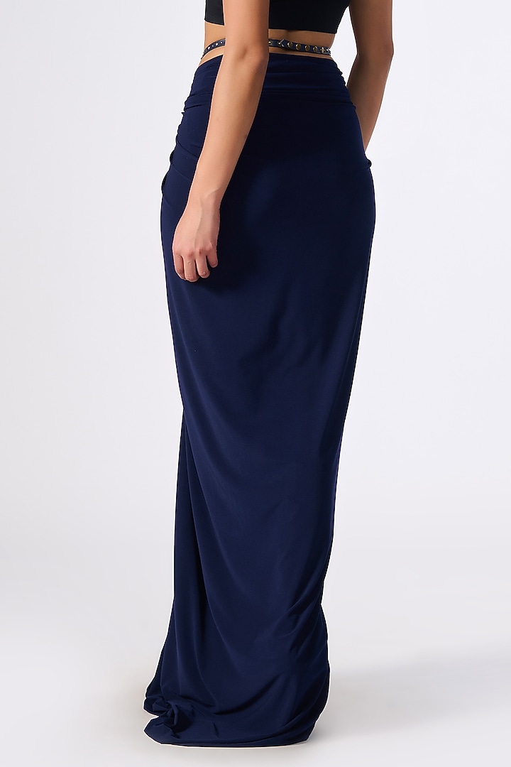 Navy Blue Poly Jersey Twisted Draped Skirt by S&N by Shantnu Nikhil at Pernia's Pop Up Shop