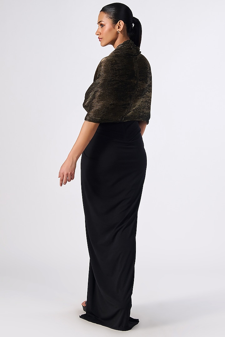 Black & Gold Sandwash Foil Cape Wedding Gown Saree by S&N by Shantnu Nikhil at Pernia's Pop Up Shop