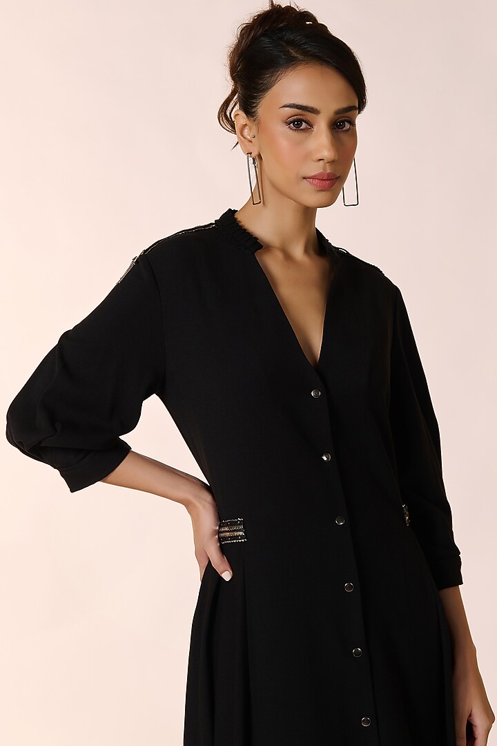 Black Poly Blend & Viscose Asymmetric Vacation Shirt Dress by S&N by Shantnu Nikhil at Pernia's Pop Up Shop
