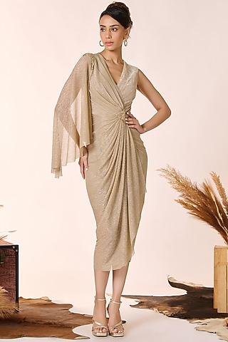 Gold Lurex Draped Dress by S&N by Shantnu Nikhil