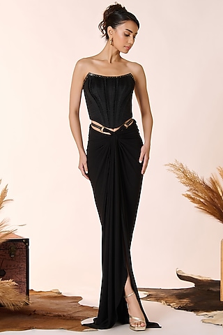 Black Poly Blend Corset Top by S&N by Shantnu Nikhil