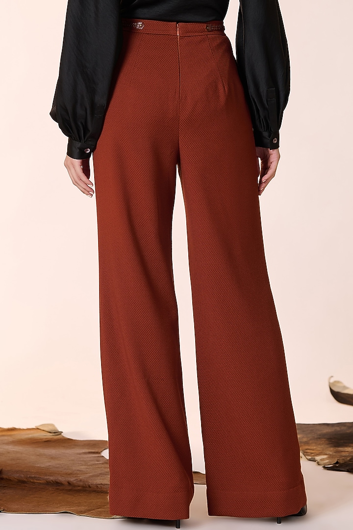 Rust Honeycomb & Cotton Flared Trousers by S&N by Shantnu Nikhil at Pernia's Pop Up Shop