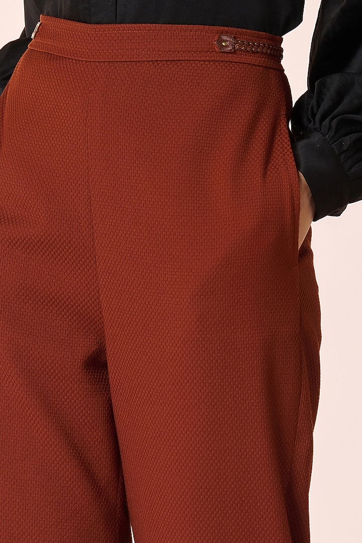 Rust Honeycomb & Cotton Flared Trousers by S&N by Shantnu Nikhil at Pernia's Pop Up Shop
