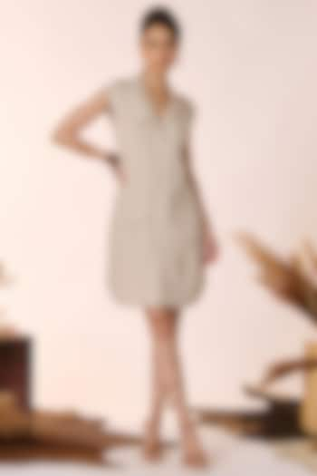 Ecru Rayon & Linen Mini Trench Dress by S&N by Shantnu Nikhil at Pernia's Pop Up Shop