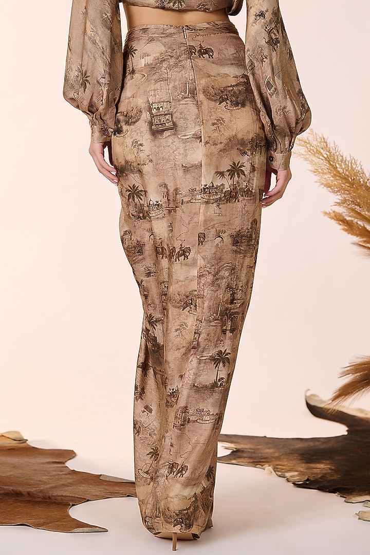 Beige Silk Twill Safari Printed Twisted Draped Skirt by S&N by Shantnu Nikhil at Pernia's Pop Up Shop