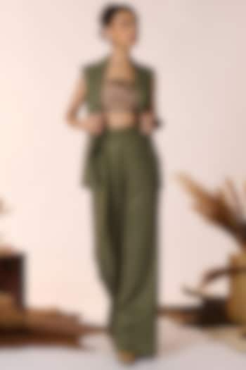 Olive Green Lyocell Flared Trousers by S&N by Shantnu Nikhil at Pernia's Pop Up Shop