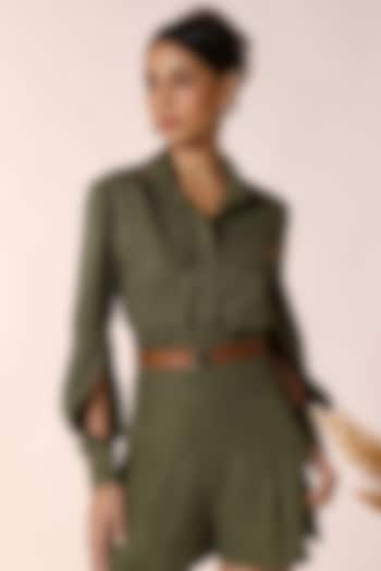 Olive Green Lyocell Shirt by S&N by Shantnu Nikhil at Pernia's Pop Up Shop