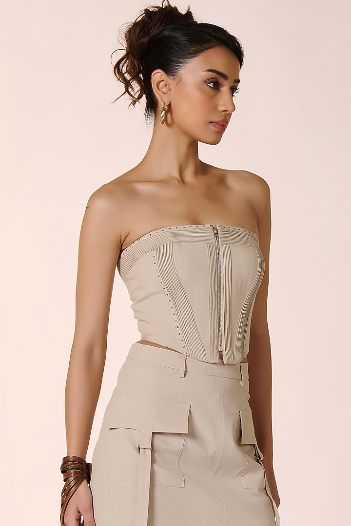 Ecru Rayon & Lycra Corset Top by S&N by Shantnu Nikhil at Pernia's Pop Up Shop